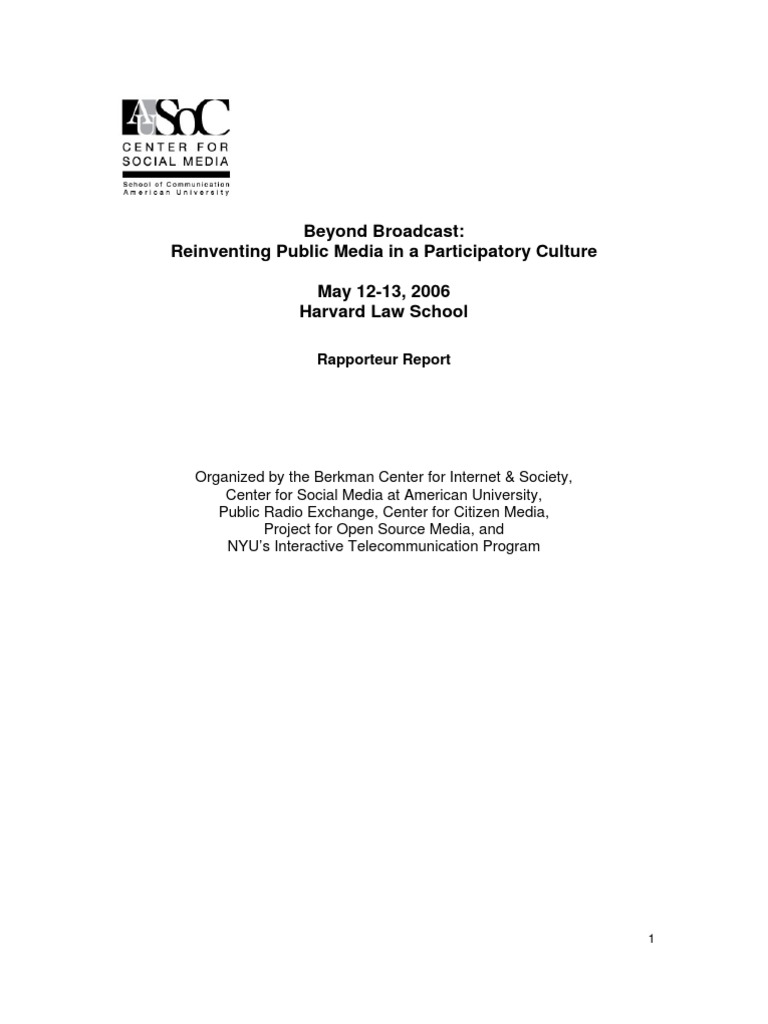 Center For Social Media - Beyond Broadcast Rapporteur Report  PDF Regarding Rapporteur Report Template