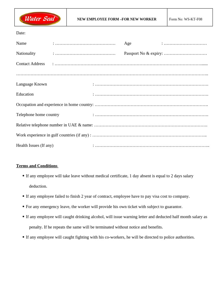 New Employee Form (Overseas) | PDF | Employment | Labor