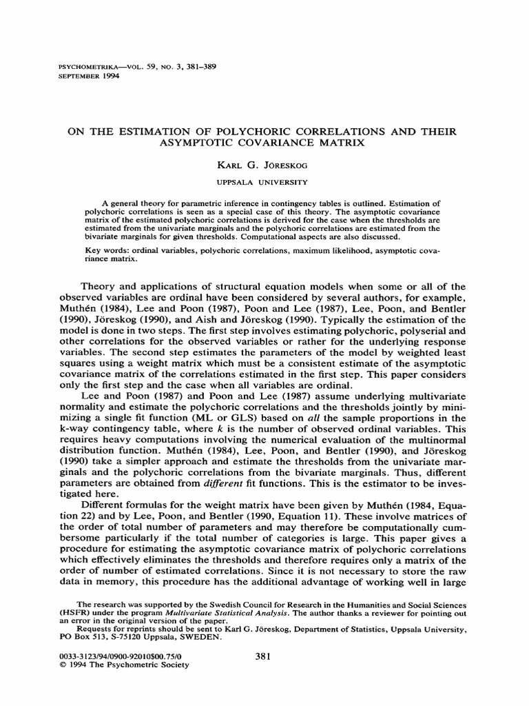 On the Estimation of Polychoric Correlations and Their Asymptotic ...