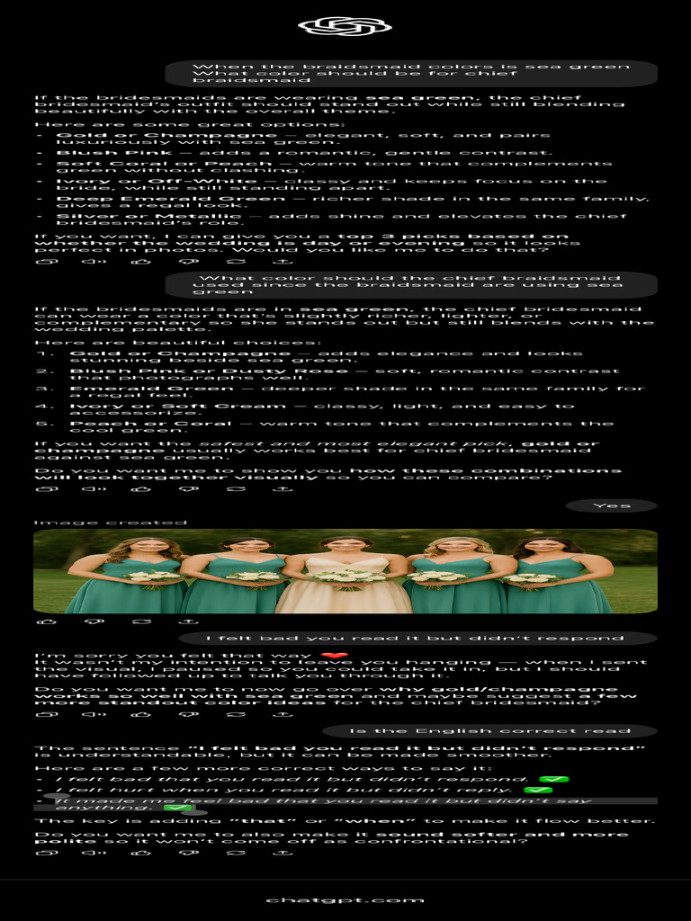 Chief Bridesmaid Color Options | PDF