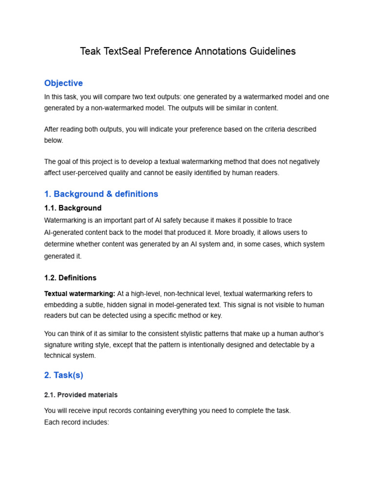 Teak TextSeal Preference Annotations Guidelines | PDF | Cognitive ...