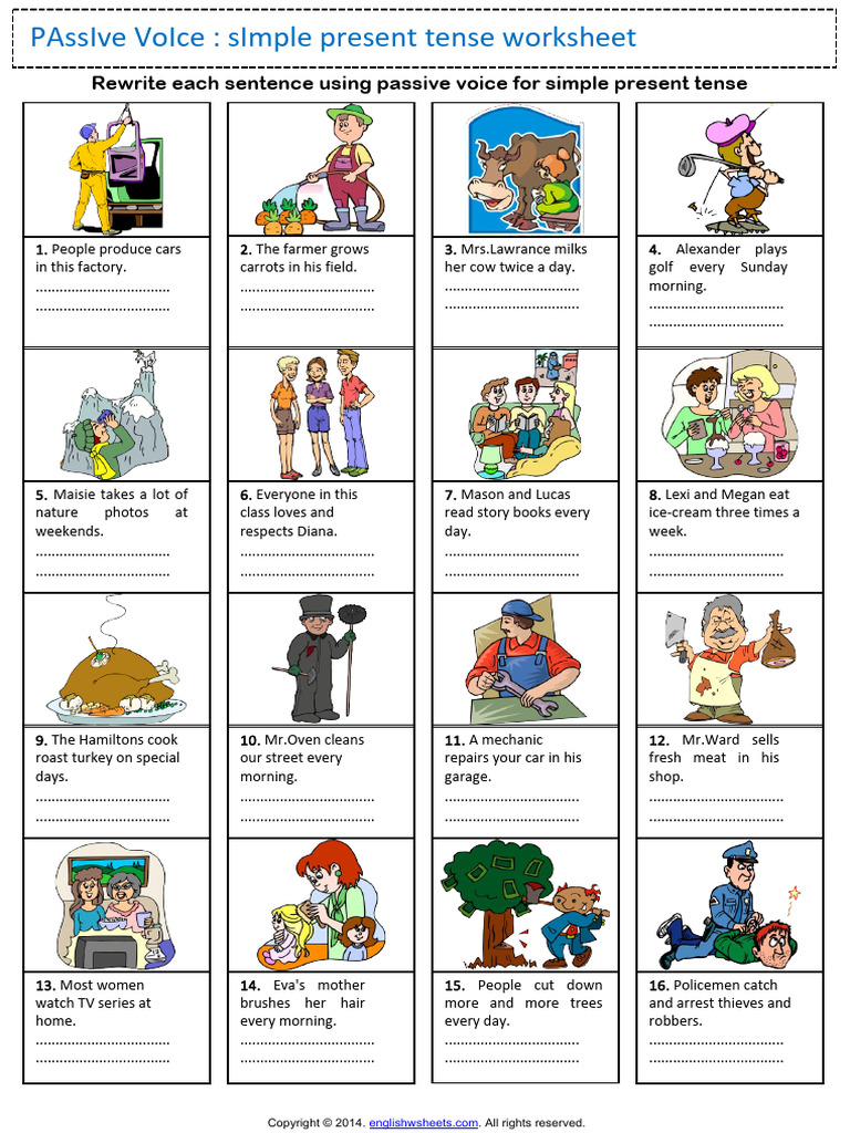 Passive Voice Simple Present Tense Esl Exercises Worksheet | PDF ...