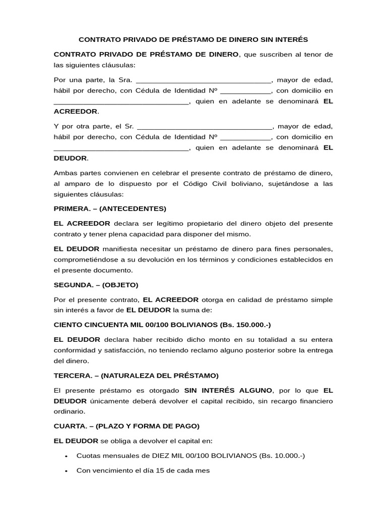 Contrato Privado de Préstamo de Dinero | PDF | Pagos