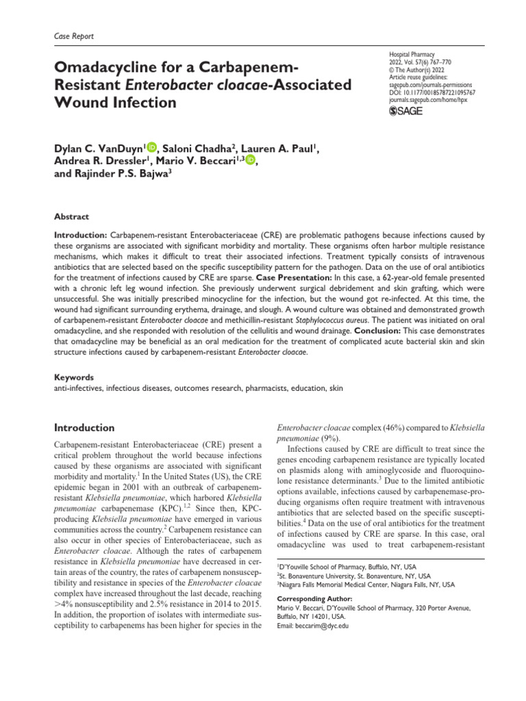 Omadacycline for a CarbapenemResistant Enterobacter Cloacae-Associated ...