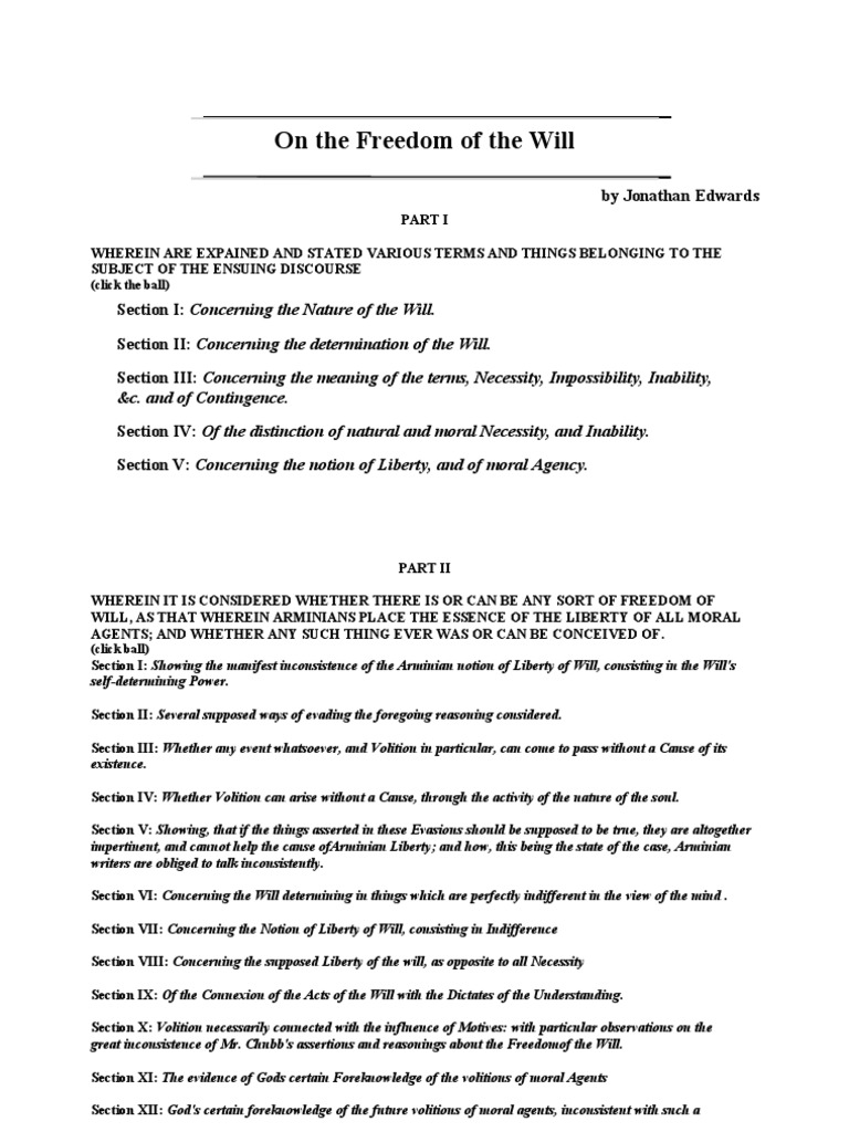 On The Freedom of The Will Contents | PDF | Arminianism | Free Will