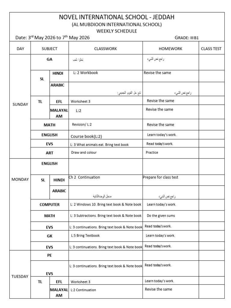 Grade 3B1 Weekly Schedule1 (3) | PDF | Textbook