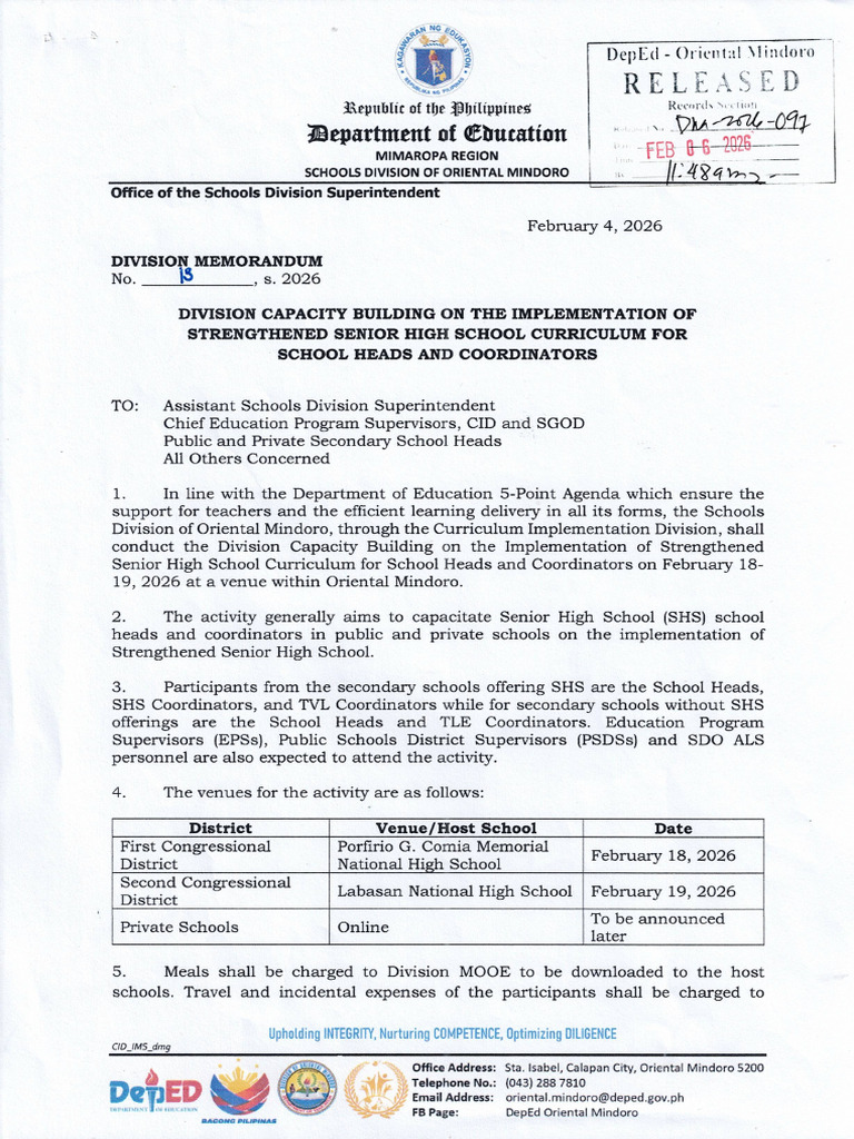 Division Memo No. 13 s. 2026 Division Capacity Building on the ...