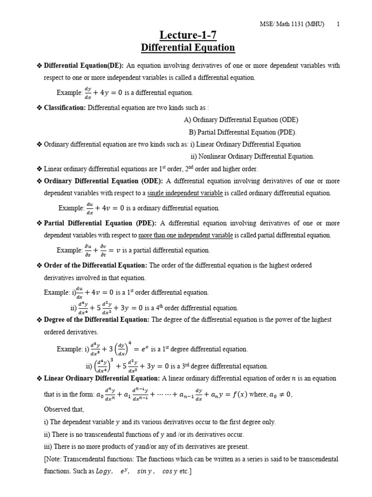 Lecture-1-7 Differential Equation | PDF | Partial Differential Equation ...