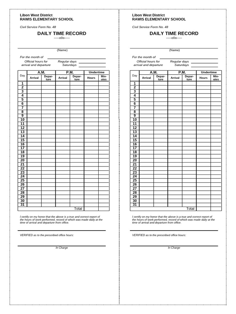 Appendix 24 Daily Time Record DTR | PDF
