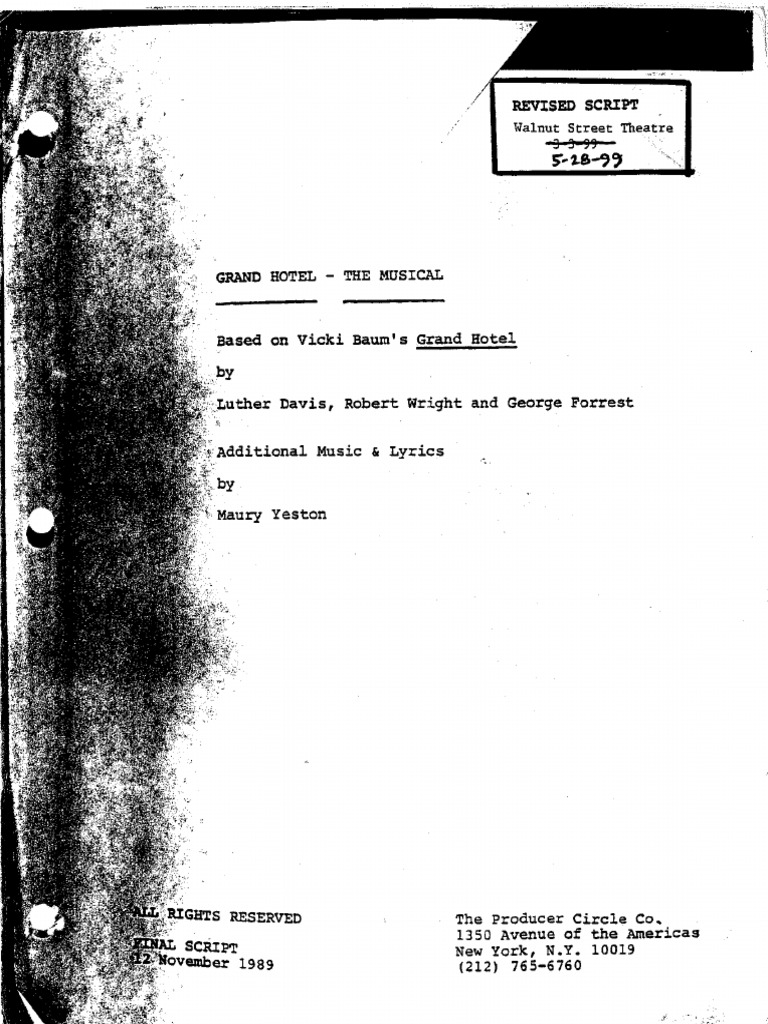 Grand Hotel the Musical - SCRIPT | PDF