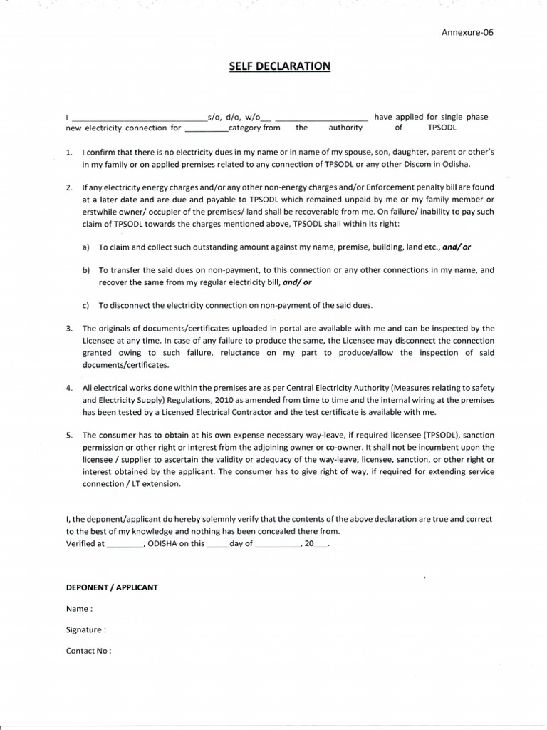 Annexure 6 Self Declaration Format | PDF