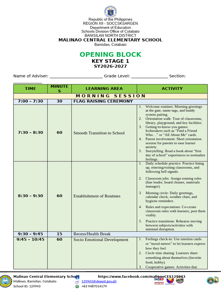 Opening Block For Key Stage 1 | PDF | Behavior Modification