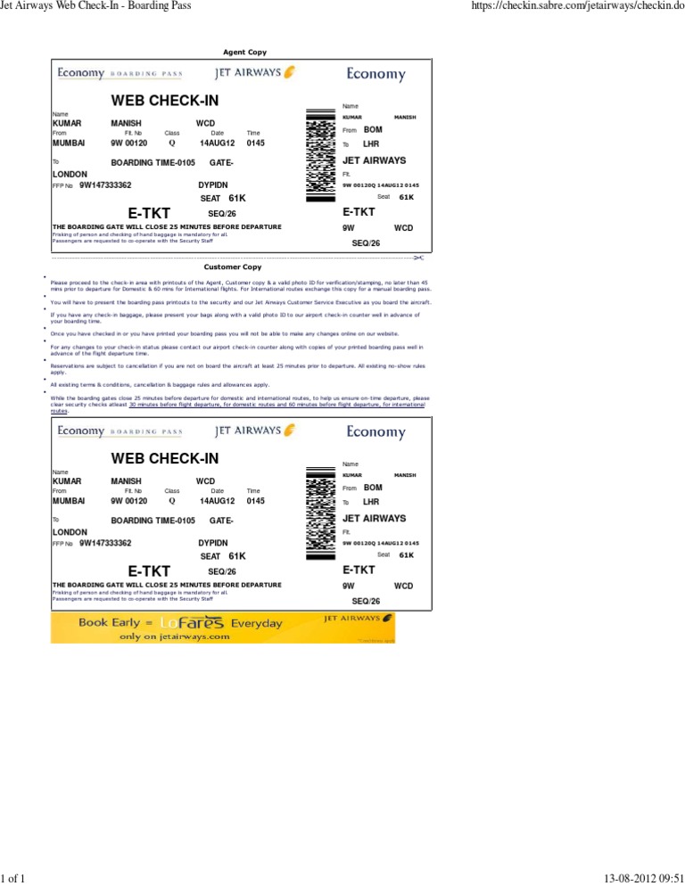 Jet Airways Web Check-In Details | PDF | Aviation | Transport