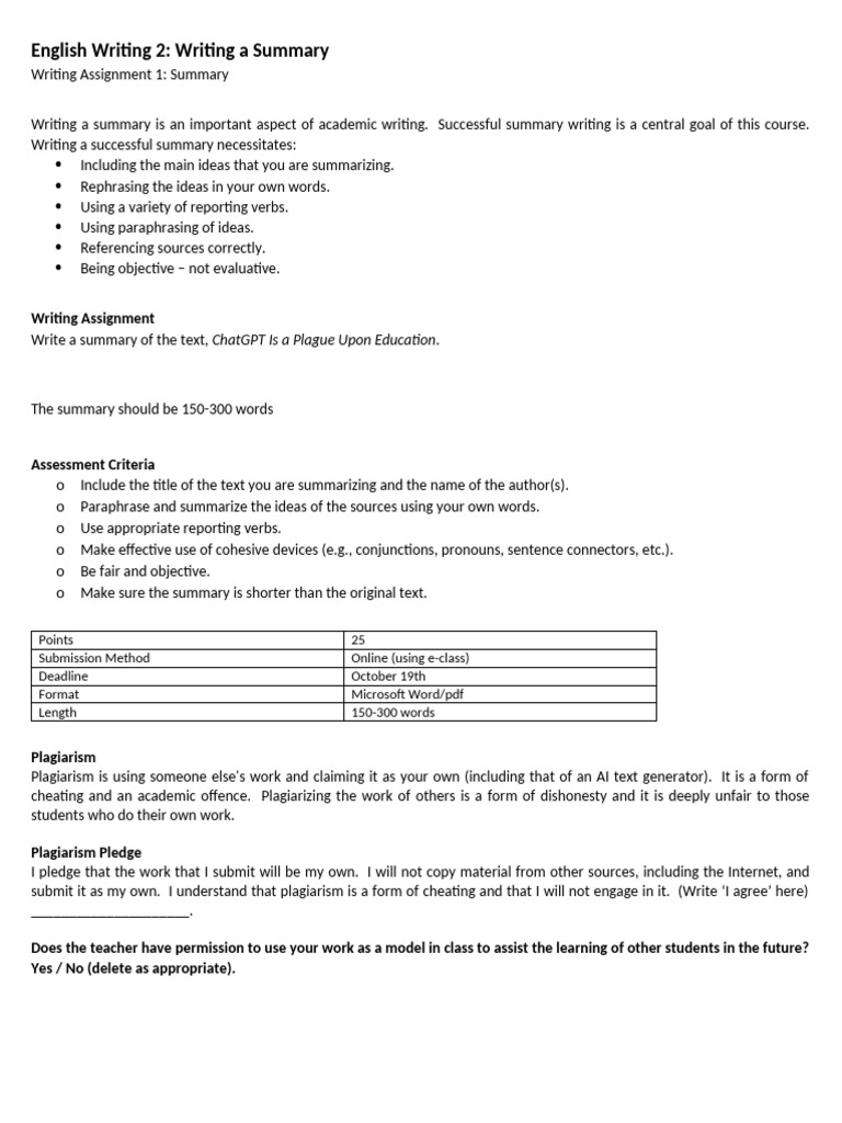 Assessment+Prompt+and+Checklist+for+Summary | PDF