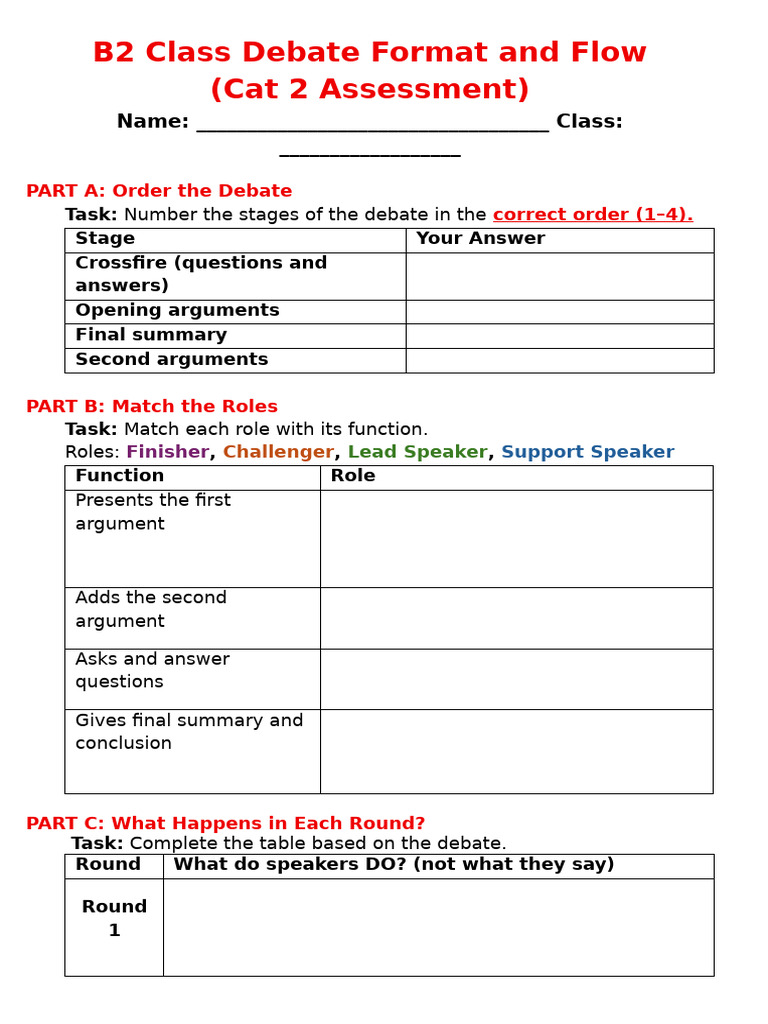 B2 Class Debate Format and Flow | PDF