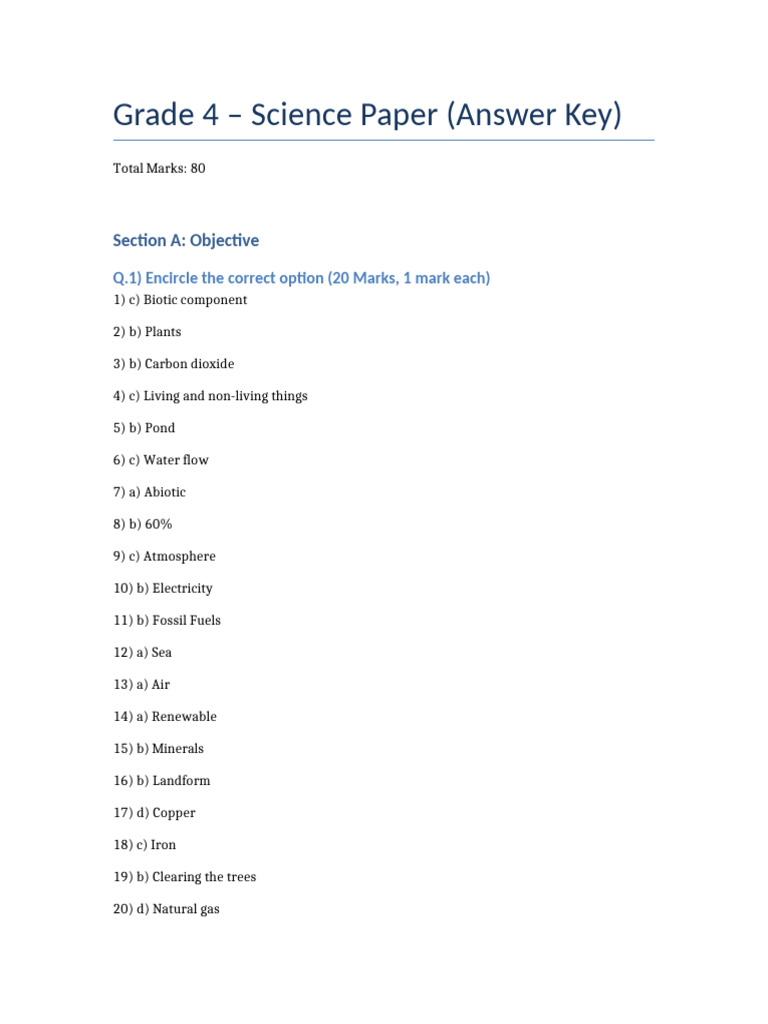 Grade 4 Science Answer Key Copy | PDF | Ecosystem | Plants