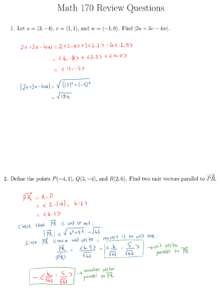Math 170 Midterm Review Solutions | PDF