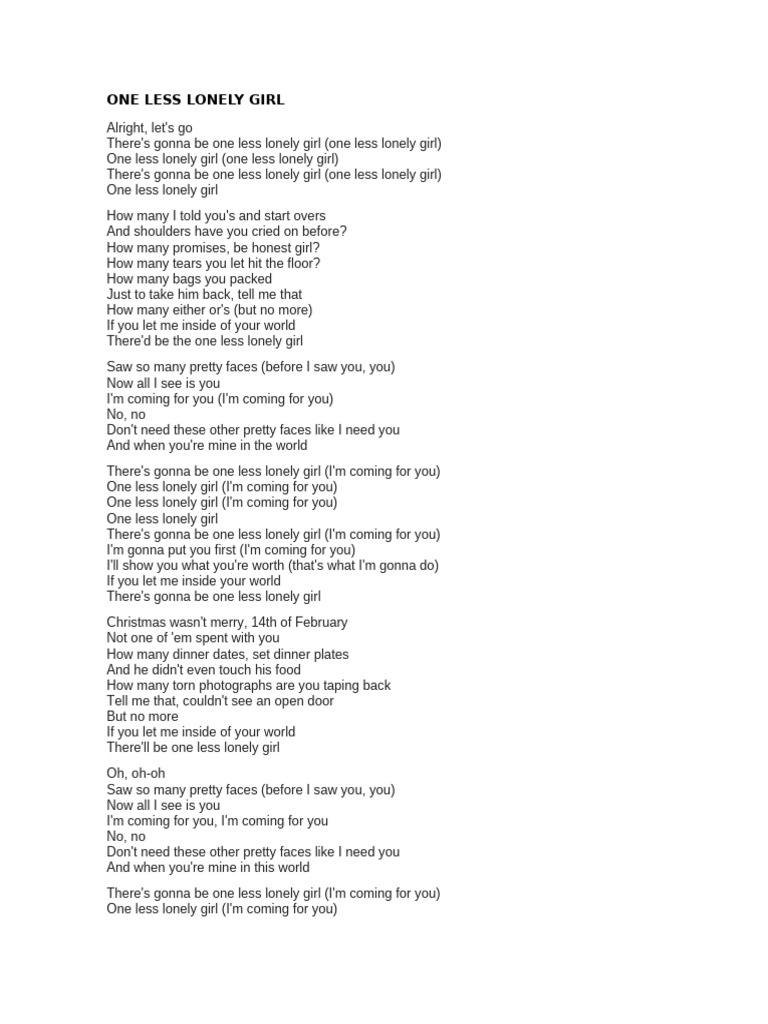 ONE LESS LONELY GIRL | PDF