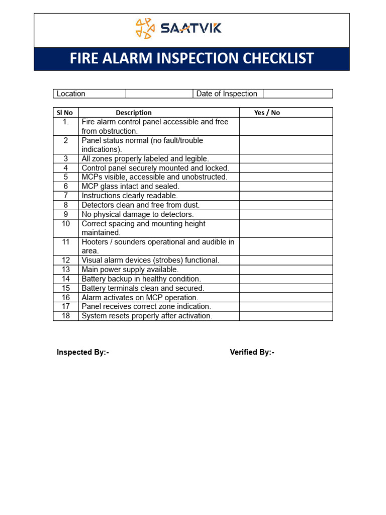 Appendix H1-1 Fire Alarm Inspection Checklist | PDF