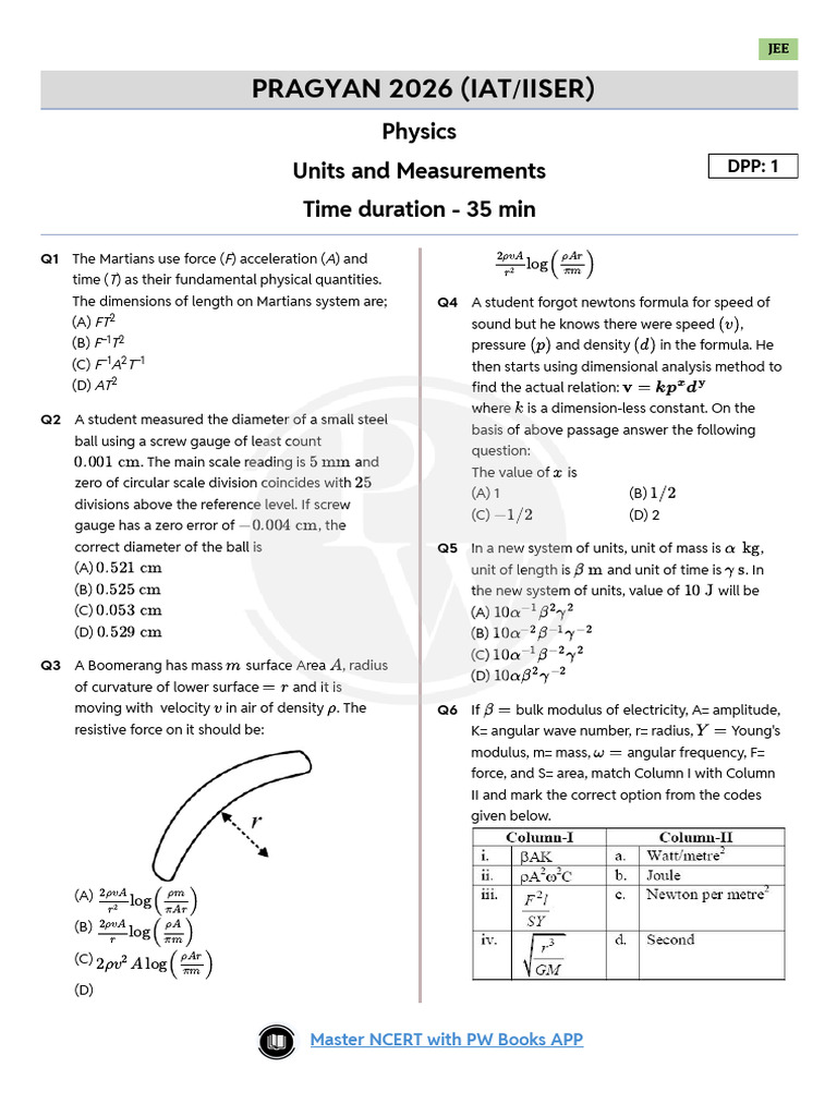 Unit and Measurement DPP 01 | PDF | Physics | Quantity