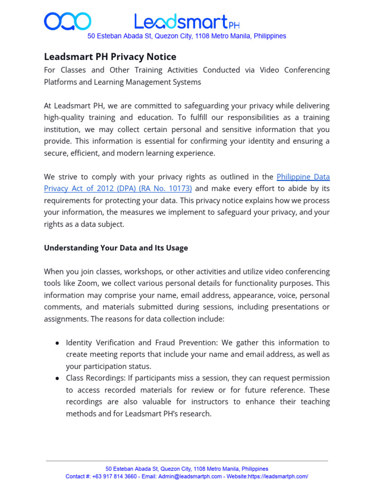 Leadsmart PH Privacy Notice | PDF | Privacy | Metro Manila