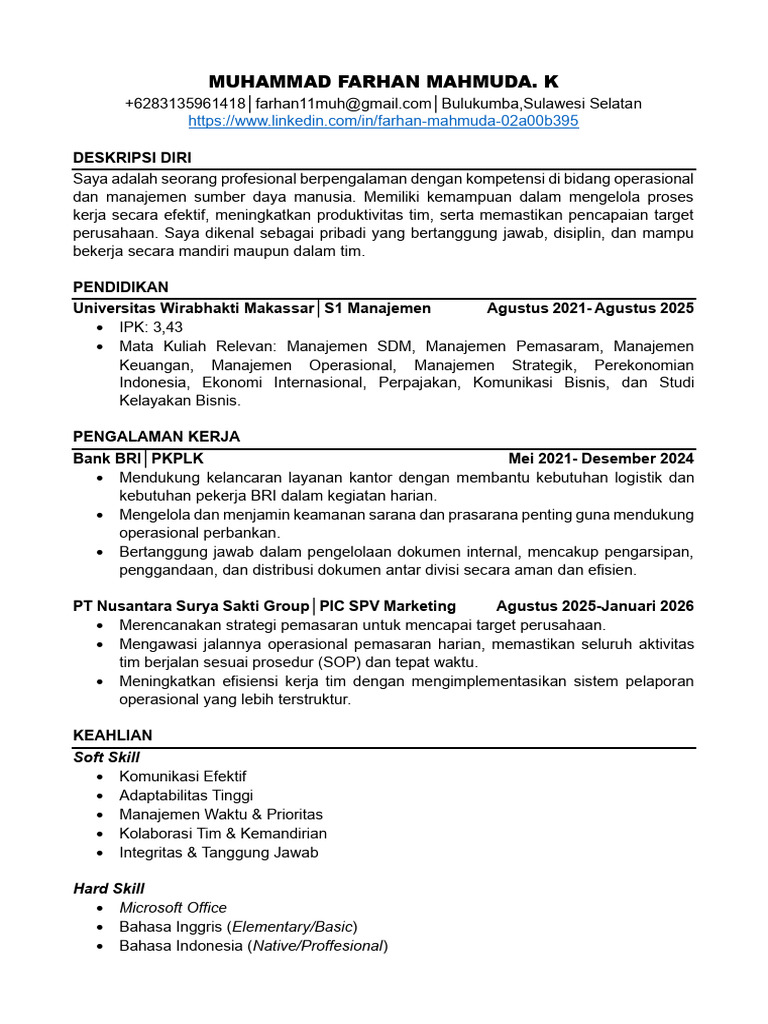 CV Farhan | PDF