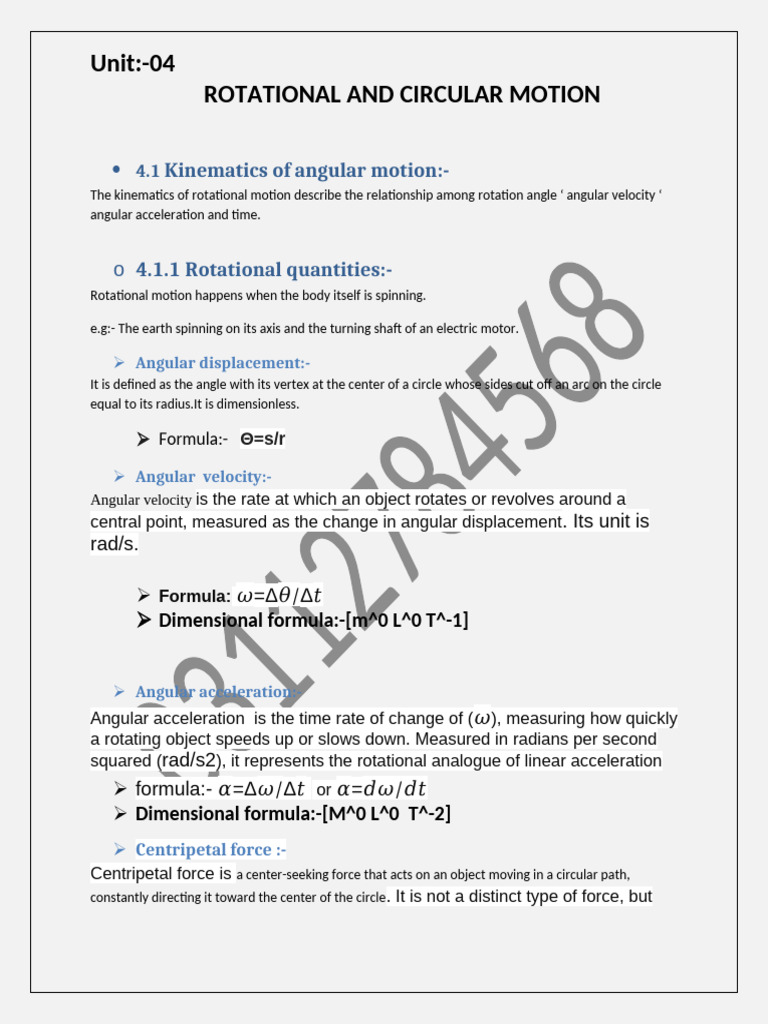 Unit 4 Physics Class 11 | PDF | Rotation Around A Fixed Axis | Acceleration