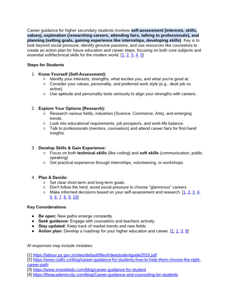 Career Guidance for Higher Secondary Students | PDF | Cognition