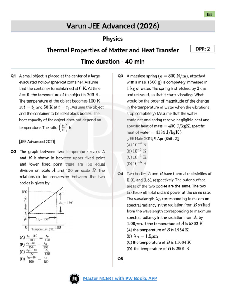 Thermal Properties of Matter and Heat Transfer DPP 02 | PDF