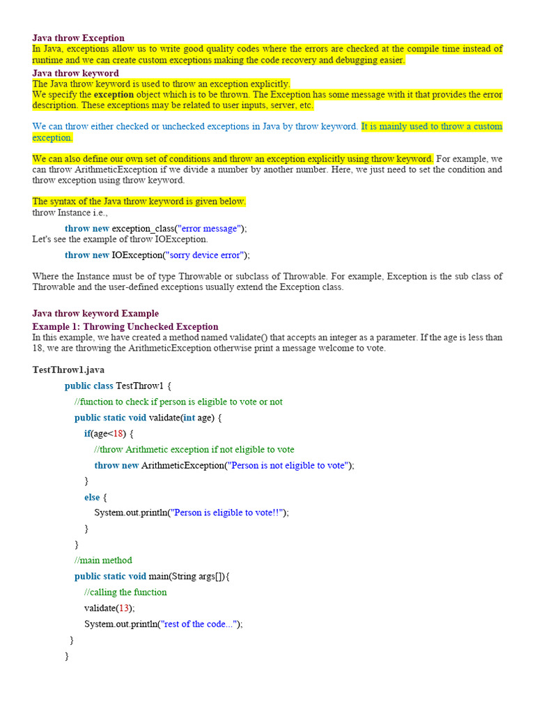 03_Throw Throws Differences | PDF | Method (Computer Programming ...