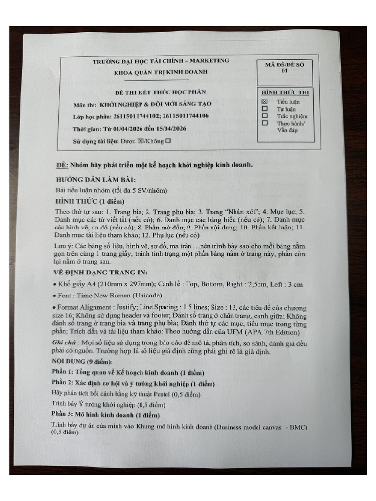 De Khoi Nghiep Va DMST (VLVH, HK1 2026)-Da Duyet | PDF
