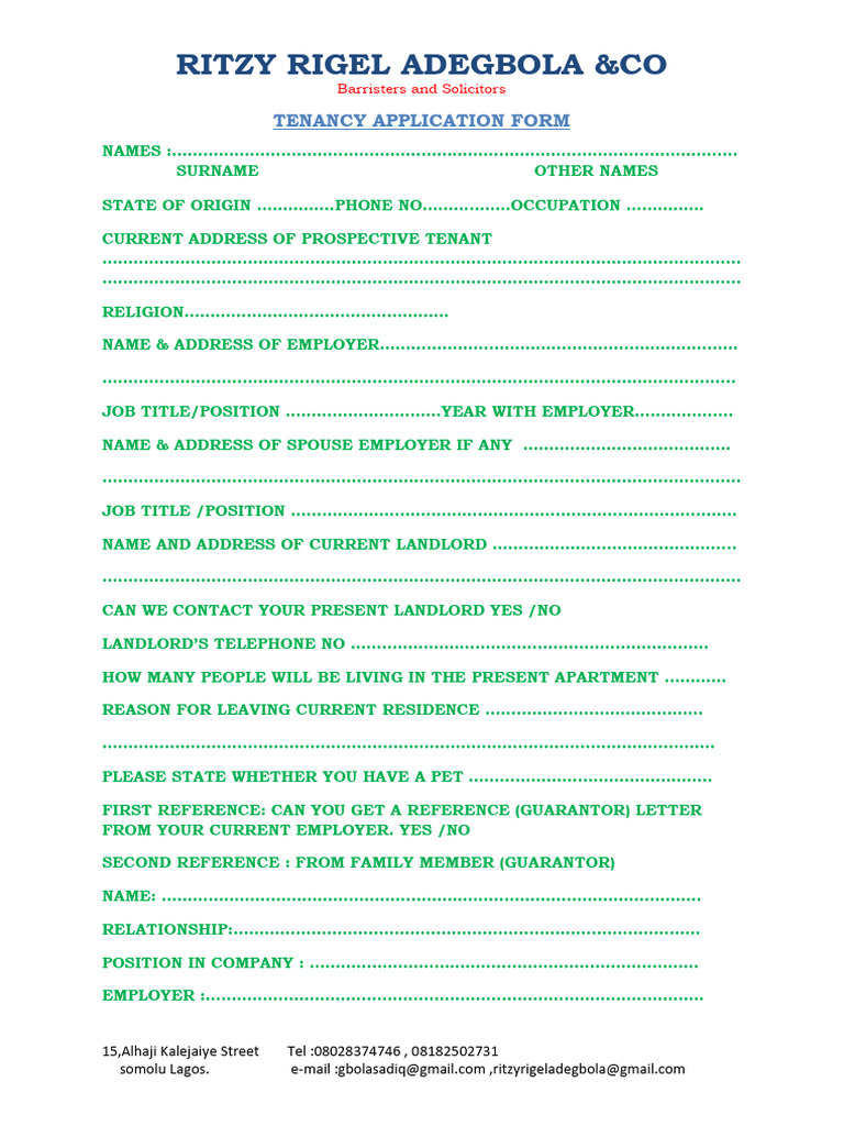 Tenancy Application Form | PDF