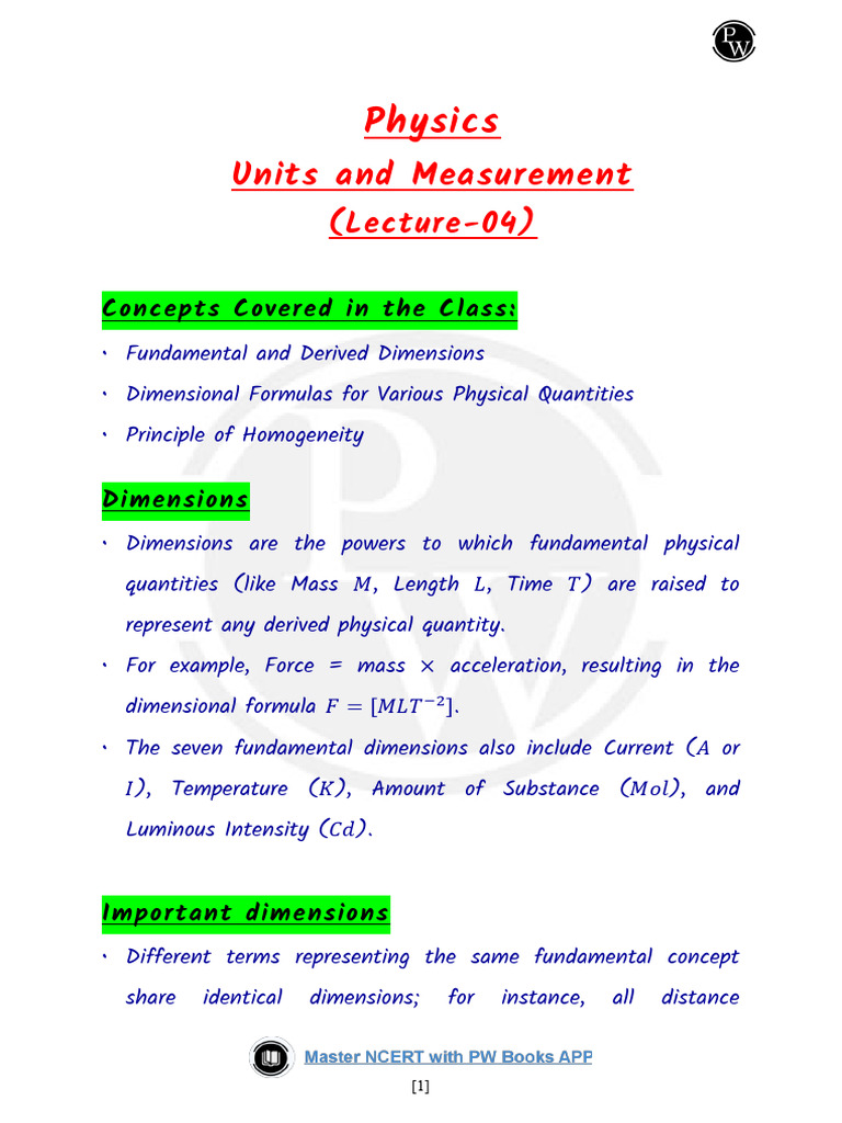 Units and Measurements 04 Concise Summary Notes | PDF
