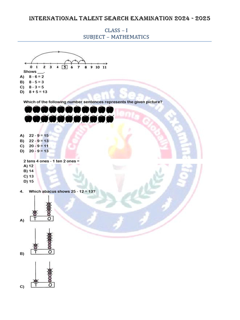 Class I Set 1 Math | PDF | Multiplication | Chess Theory