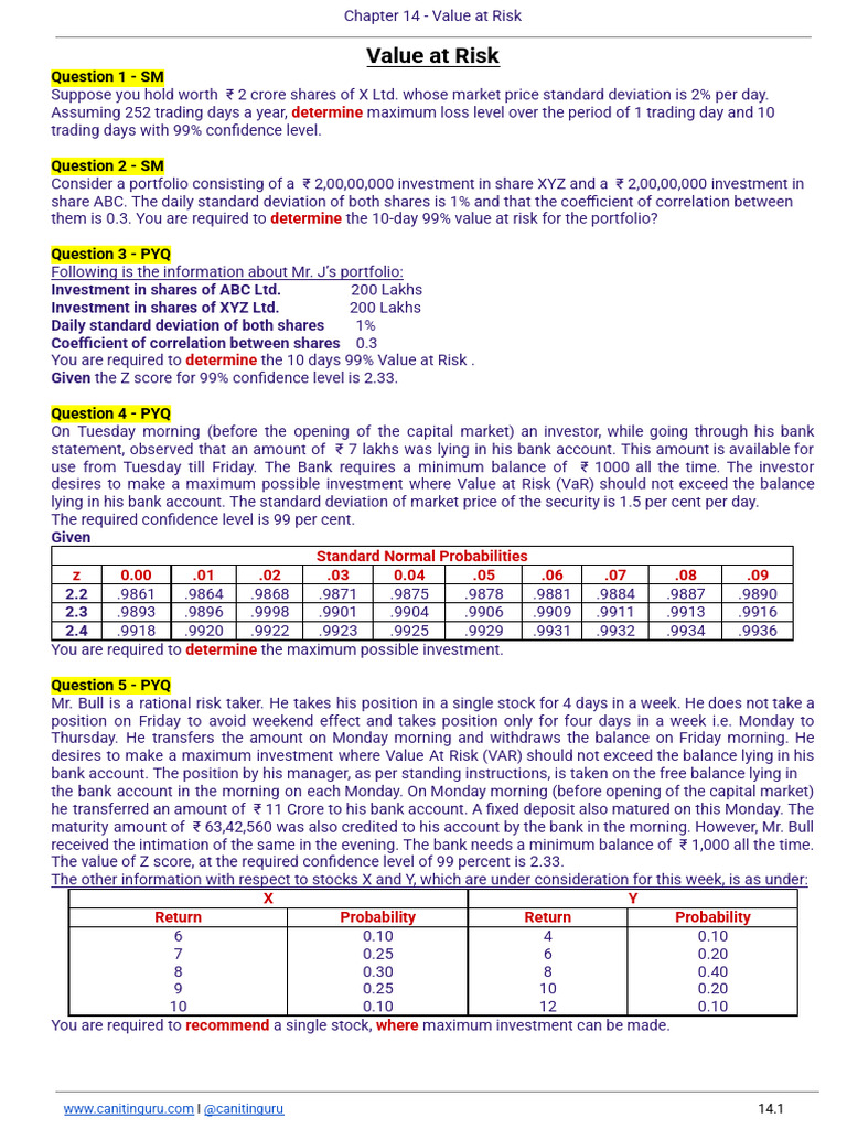14 Value at Risk | PDF | Value At Risk | Standard Deviation