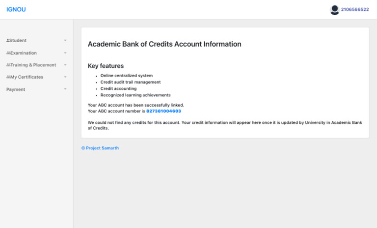Academic Bank of Credits Account Information | PDF
