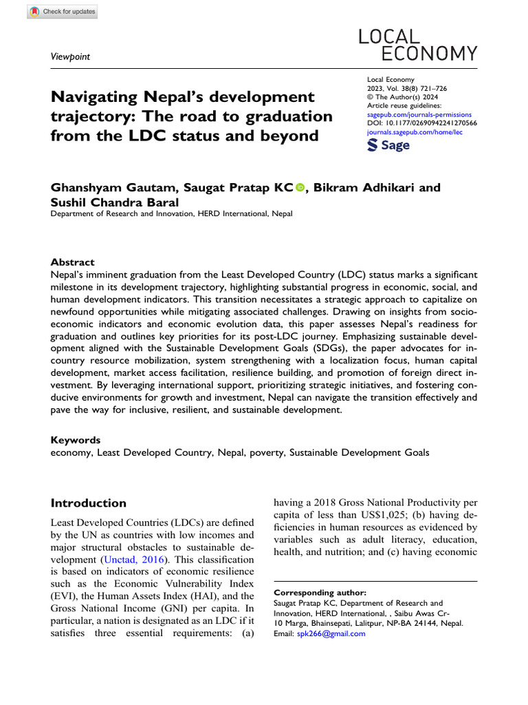 Navigating Nepal_s Development Trajectory .. the Road to Graduation ...