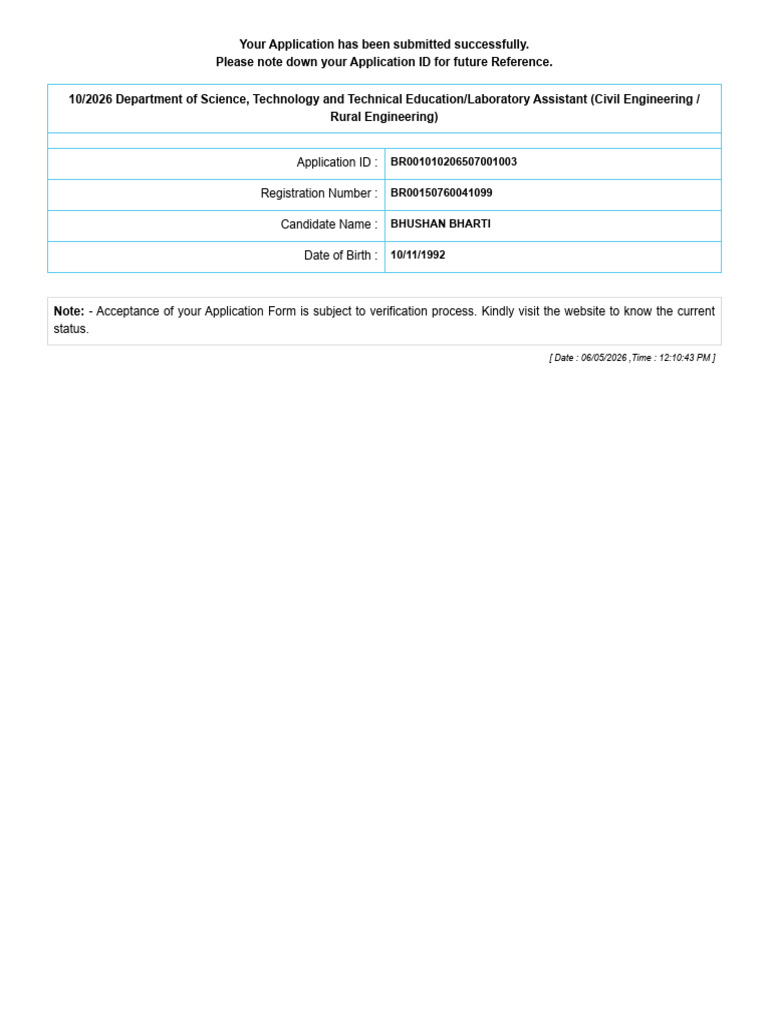Application Form Submitted | PDF
