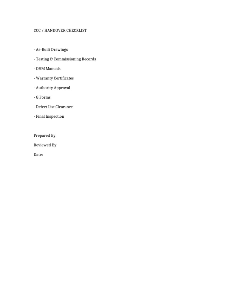 5 CCC Handover Checklist | PDF