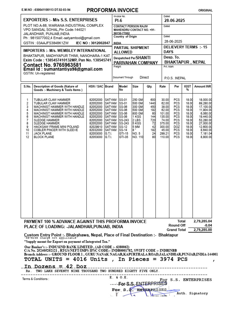 Proforma Invoice Innvoa International PI_6_DT_28.06.2025 | PDF