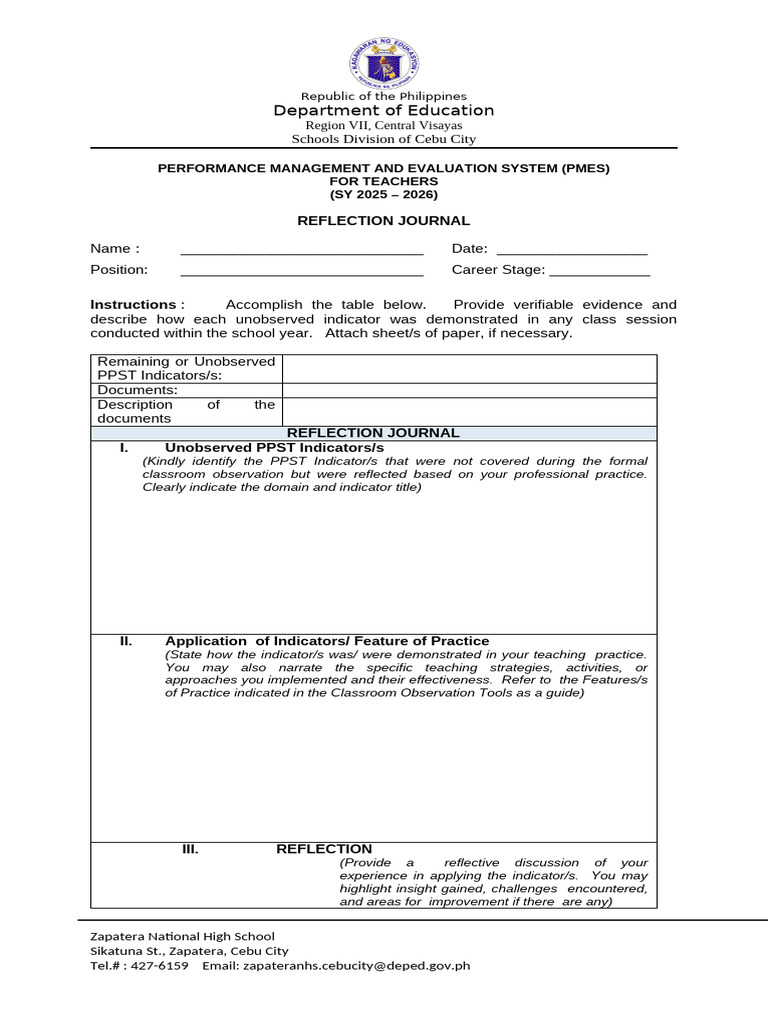 PMES Reflection Journal | PDF | Evaluation | Cognition