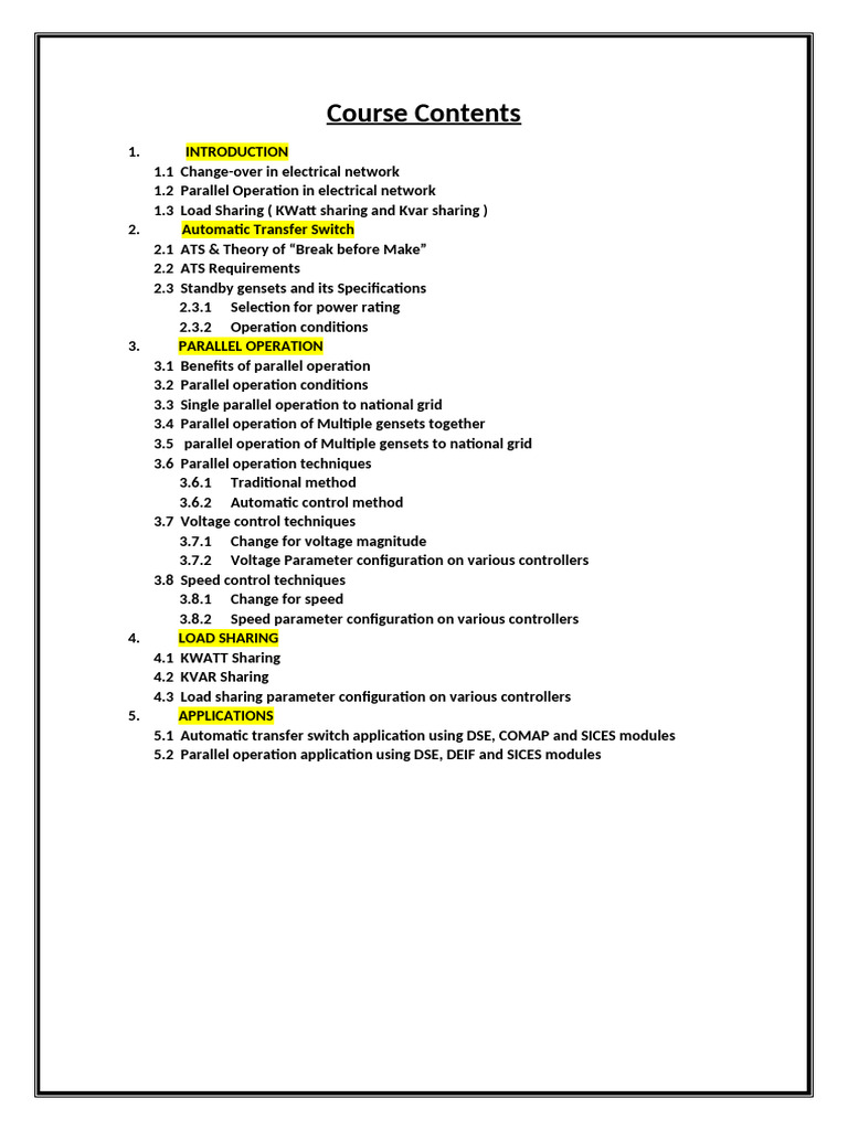 ATS & Parallel Operation Course | PDF