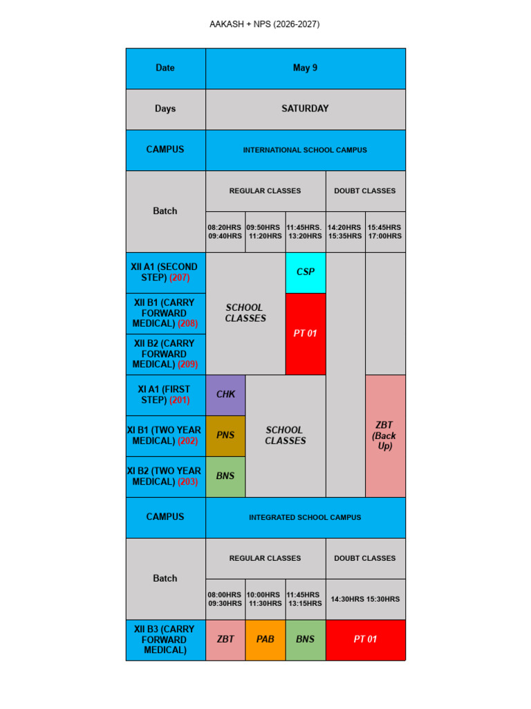 AAKASH+NPS Schedule 2026-2027 - 4_5 to 10_5-2 | PDF
