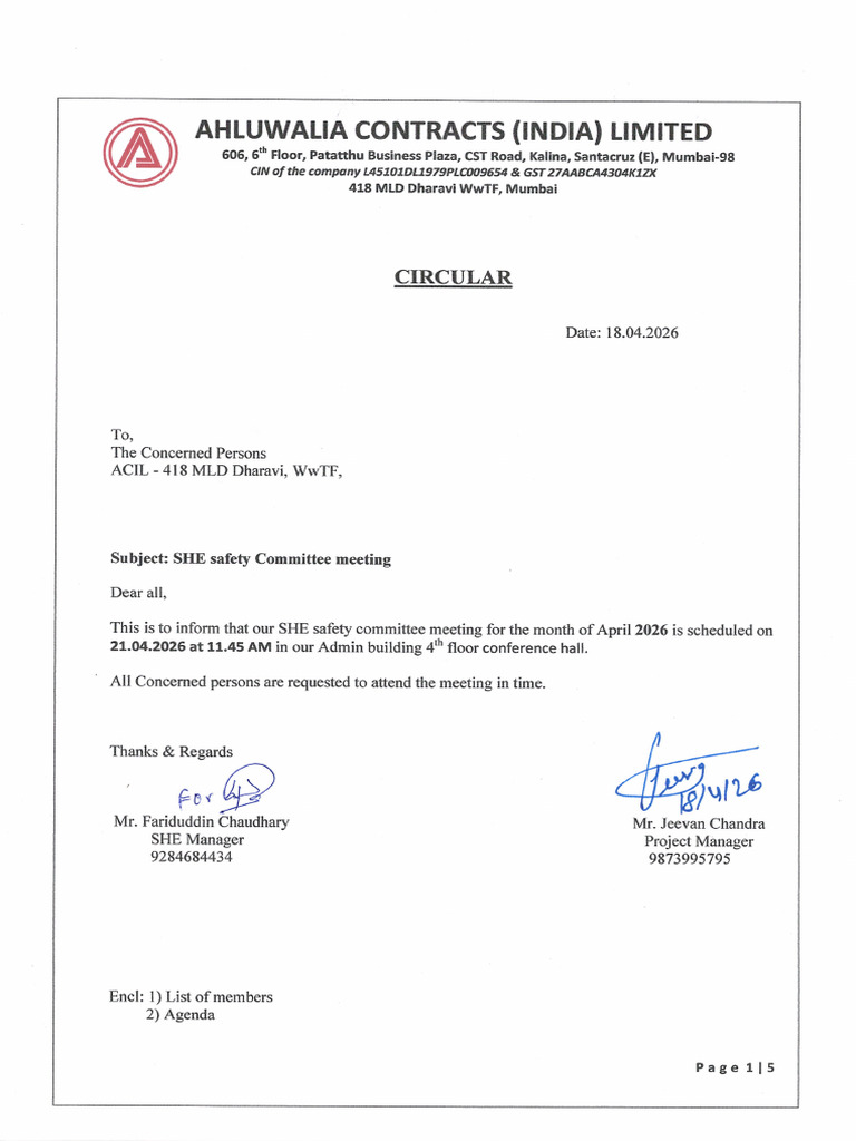 HSE Safety Committing Circular of April 2026 | PDF