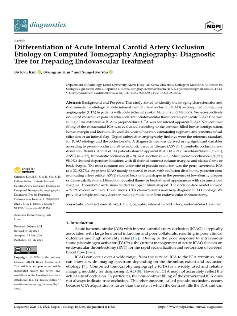 Differentiation of Acute Internal Carotid Artery Occlusion Etiology on ...