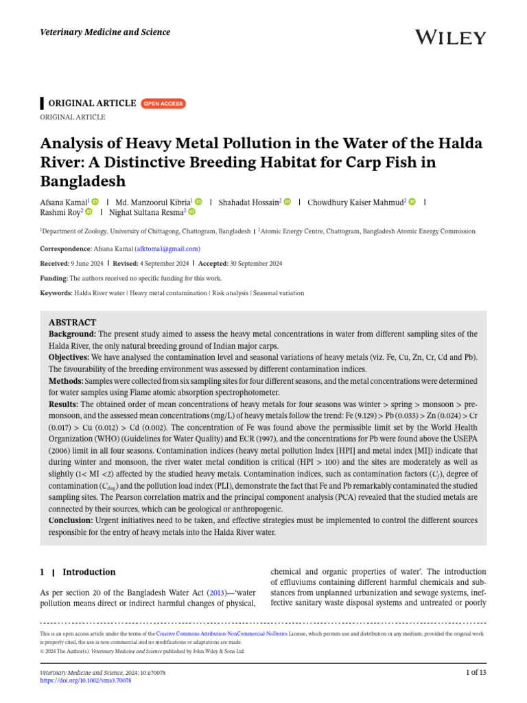 Analysis of Heavy Metal Pollution in the Water of the Halda River | PDF ...