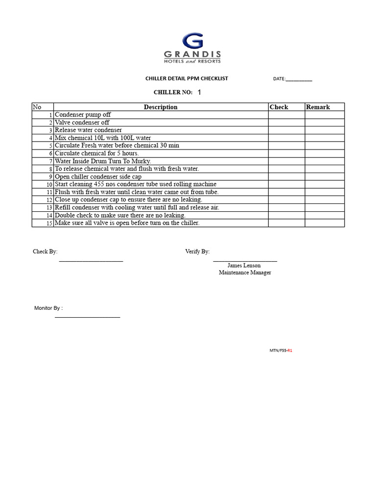 Iso 9001 No 1 (2024).Xlsx - Chiller Detail Ppm Checklist (1) | PDF