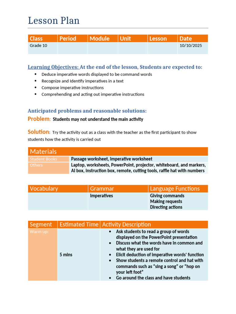 Creative Lesson Plan Imperatives | PDF | Artificial Intelligence ...