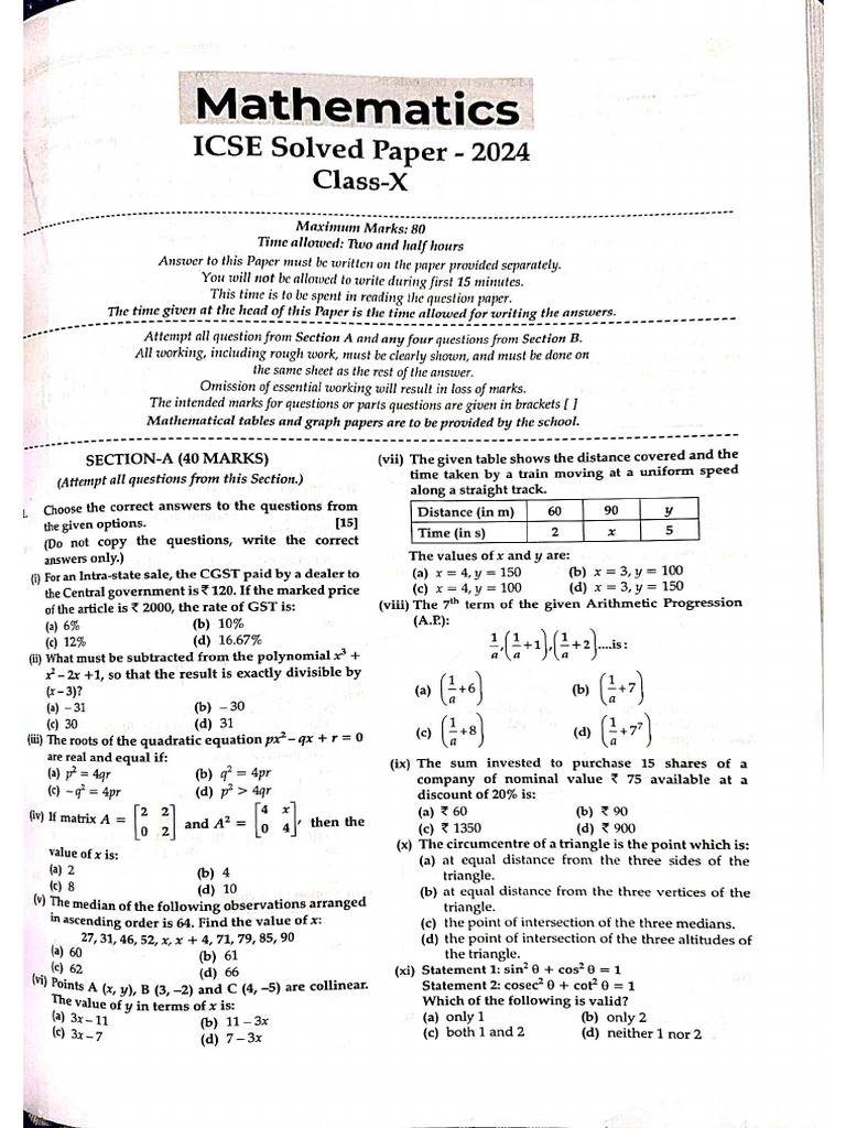 Pyq Maths Class 10 | PDF