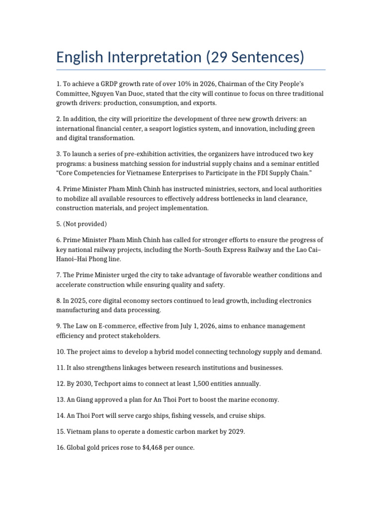 English Interpretation 29 Sentences | PDF | Vietnam | Supply Chain